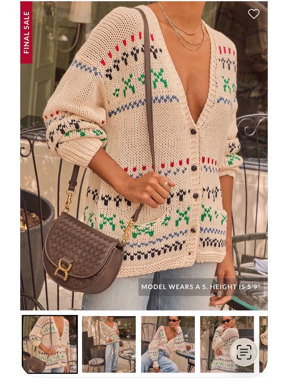 Vici Cream Knit Cardigan with Colorful Fair Isle Accents